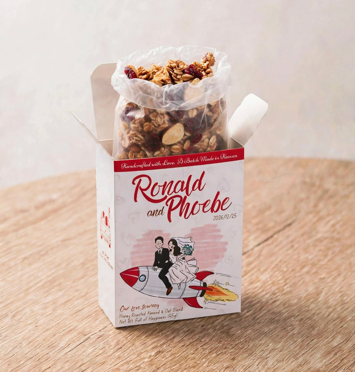 客製燕麥脆婚禮回禮 - Mini Granola box (45g) | 可印人名、日期及專屬插畫
